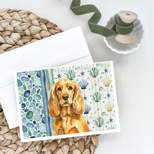 Load image into Gallery viewer, Golden English Cocker Spaniel Coastal Sea Glass Greeting Cards Pack of 8