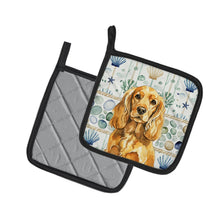 Load image into Gallery viewer, Golden English Cocker Spaniel Coastal Sea Glass Pair of Pot Holders
