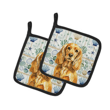 Load image into Gallery viewer, Golden English Cocker Spaniel Coastal Sea Glass Pair of Pot Holders