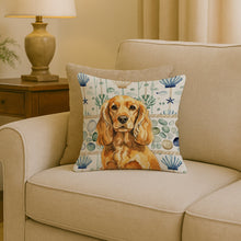 Load image into Gallery viewer, Golden English Cocker Spaniel Coastal Sea Glass Throw Pillow