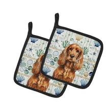 Load image into Gallery viewer, Red English Cocker Spaniel Coastal Sea Glass Pair of Pot Holders