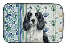 Load image into Gallery viewer, Black and White English Springer Spaniel Coastal Sea Glass Dish Drying Mat