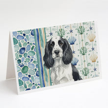 Load image into Gallery viewer, Black and White English Springer Spaniel Coastal Sea Glass Greeting Cards Pack of 8