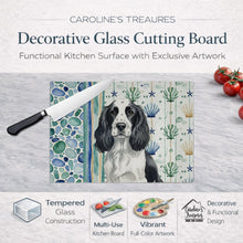Load image into Gallery viewer, Black and White English Springer Spaniel Coastal Sea Glass Glass Cutting Board