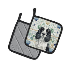 Load image into Gallery viewer, Black and White English Springer Spaniel Coastal Sea Glass Pair of Pot Holders