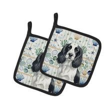 Load image into Gallery viewer, Black and White English Springer Spaniel Coastal Sea Glass Pair of Pot Holders