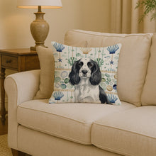 Load image into Gallery viewer, Black and White English Springer Spaniel Coastal Sea Glass Throw Pillow
