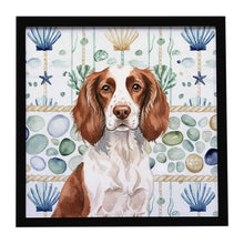 Load image into Gallery viewer, Liver and White English Springer Spaniel Coastal Sea Glass Framed Metal Print