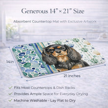 Load image into Gallery viewer, Black and Tan English Toy Spaniel Coastal Sea Glass Dish Drying Mat