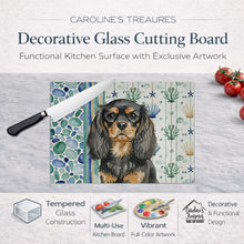 Load image into Gallery viewer, Black and Tan English Toy Spaniel Coastal Sea Glass Glass Cutting Board
