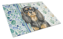 Load image into Gallery viewer, Black and Tan English Toy Spaniel Coastal Sea Glass Glass Cutting Board