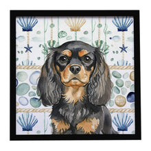 Load image into Gallery viewer, Black and Tan English Toy Spaniel Coastal Sea Glass Framed Metal Print