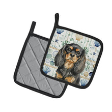 Load image into Gallery viewer, Black and Tan English Toy Spaniel Coastal Sea Glass Pair of Pot Holders