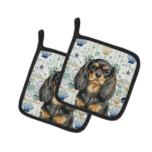 Load image into Gallery viewer, Black and Tan English Toy Spaniel Coastal Sea Glass Pair of Pot Holders