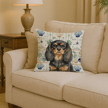 Load image into Gallery viewer, Black and Tan English Toy Spaniel Coastal Sea Glass Throw Pillow