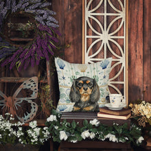 Load image into Gallery viewer, Black and Tan English Toy Spaniel Coastal Sea Glass Throw Pillow