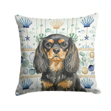 Load image into Gallery viewer, Black and Tan English Toy Spaniel Coastal Sea Glass Throw Pillow