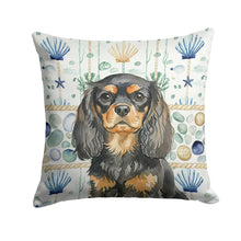 Load image into Gallery viewer, Black and Tan English Toy Spaniel Coastal Sea Glass Throw Pillow