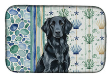 Load image into Gallery viewer, Black Flat-Coated Retriever Coastal Sea Glass Dish Drying Mat