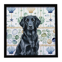 Load image into Gallery viewer, Black Flat-Coated Retriever Coastal Sea Glass Framed Metal Print