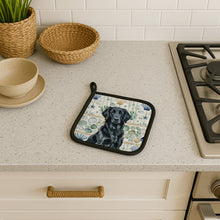 Load image into Gallery viewer, Black Flat-Coated Retriever Coastal Sea Glass Pair of Pot Holders
