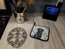 Load image into Gallery viewer, Black Flat-Coated Retriever Coastal Sea Glass Pair of Pot Holders