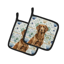 Load image into Gallery viewer, Liver Flat-Coated Retriever Coastal Sea Glass Pair of Pot Holders