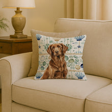 Load image into Gallery viewer, Liver Flat-Coated Retriever Coastal Sea Glass Throw Pillow