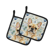 Load image into Gallery viewer, Fawn French Bulldog Coastal Sea Glass Pair of Pot Holders