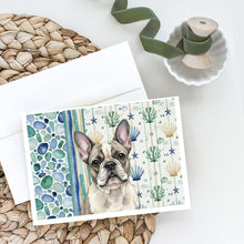 Load image into Gallery viewer, Pied French Bulldog Coastal Sea Glass Greeting Cards Pack of 8