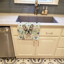 Load image into Gallery viewer, Pied French Bulldog Coastal Sea Glass Kitchen Towel