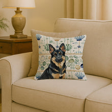 Load image into Gallery viewer, Black and Tan German Shepherd Coastal Sea Glass Throw Pillow