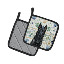 Load image into Gallery viewer, Black German Shepherd Coastal Sea Glass Pair of Pot Holders