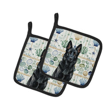 Load image into Gallery viewer, Black German Shepherd Coastal Sea Glass Pair of Pot Holders