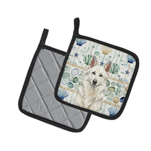 Load image into Gallery viewer, White German Shepherd Coastal Sea Glass Pair of Pot Holders