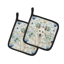 Load image into Gallery viewer, White German Shepherd Coastal Sea Glass Pair of Pot Holders