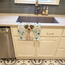 Load image into Gallery viewer, Liver and White German Wirehaired Pointer Coastal Sea Glass Kitchen Towel