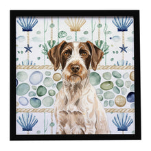 Load image into Gallery viewer, Liver and White German Wirehaired Pointer Coastal Sea Glass Framed Metal Print
