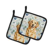 Load image into Gallery viewer, Golden Retriever Coastal Sea Glass Pair of Pot Holders