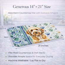 Load image into Gallery viewer, Goldendoodle Coastal Sea Glass Dish Drying Mat