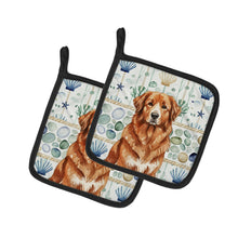 Load image into Gallery viewer, Reddish Brown Great Pyrenees Coastal Sea Glass Pair of Pot Holders