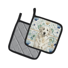 Load image into Gallery viewer, White Great Pyrenees Coastal Sea Glass Pair of Pot Holders