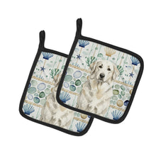 Load image into Gallery viewer, White Great Pyrenees Coastal Sea Glass Pair of Pot Holders