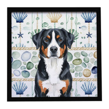 Load image into Gallery viewer, Greater Swiss Mountain Dog Coastal Sea Glass Framed Metal Print