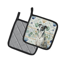 Load image into Gallery viewer, Black and White Greyhound Coastal Sea Glass Pair of Pot Holders
