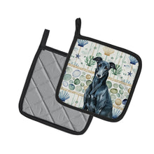 Load image into Gallery viewer, Black Greyhound Coastal Sea Glass Pair of Pot Holders