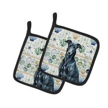 Load image into Gallery viewer, Black Greyhound Coastal Sea Glass Pair of Pot Holders