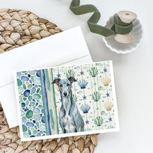 Load image into Gallery viewer, Blue Brindle Greyhound Coastal Sea Glass Greeting Cards Pack of 8