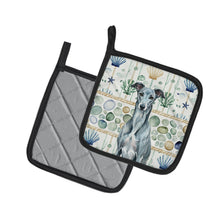 Load image into Gallery viewer, Blue Brindle Greyhound Coastal Sea Glass Pair of Pot Holders