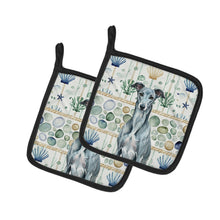 Load image into Gallery viewer, Blue Brindle Greyhound Coastal Sea Glass Pair of Pot Holders